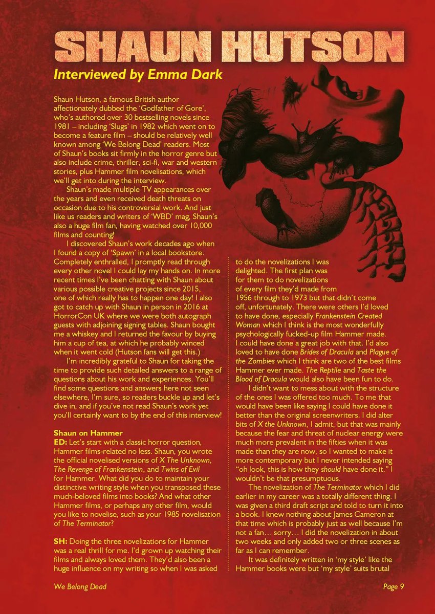 Here’s the first page of my 'jaw-dropping' interview with the godfather of gore, British horror author <a href="/RealShaunHutson/">Shaun Hutson</a>. Read the full article in Issue 36, pages 9-15 of We Belong Dead magazine! 💀

Out now and available worldwide via Amazon > bit.ly/436qovz
