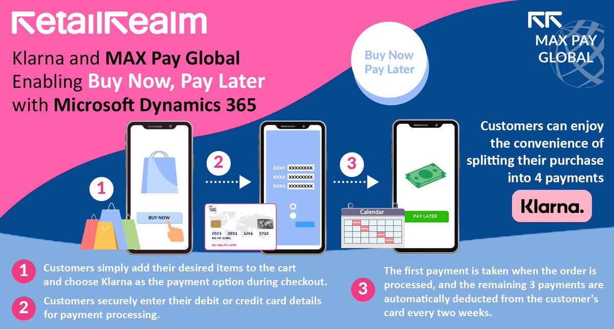 Retail Realm (@rrdistiusa) on Twitter photo Buying Now and Paying Later with Dynamics 365 Commerce and F&O, makes it easier for your customers to shop with you
Contact sales@retailrealm.com
#klarna #BNPL #BuyNowPayLater #ShopNowPayLater #InstalmentPlan #FlexibleFinancing #SpreadTheCost #FinanceOptions #NoInterestPayments Buying Now and Paying Later with Dynamics 365 Commerce and F&O, makes it easier for your customers to shop with you
Contact sales@retailrealm.com
#klarna #BNPL #BuyNowPayLater #ShopNowPayLater #InstalmentPlan #FlexibleFinancing #SpreadTheCost #FinanceOptions #NoInterestPayments