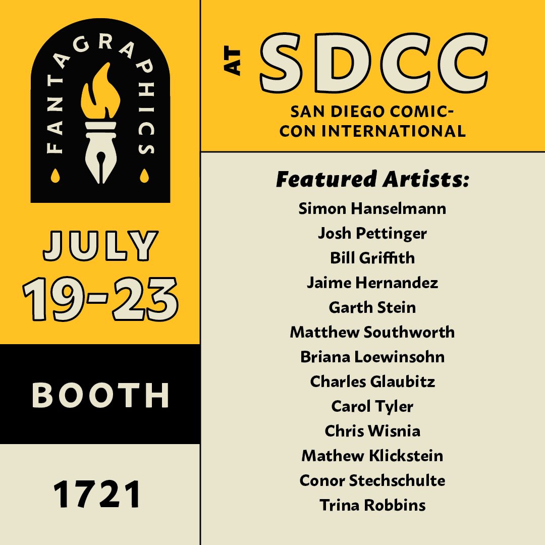 Fantagraphics will be at booth 1721 at Comic-Con next week and our schedule is jam-packed with signings and panels! Head to ow.ly/ScWK50P8Mau for the full line-up and start planning accordingly 😉