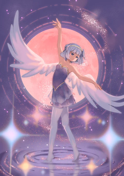 Moon Lake - The back cover of this year's galaxy-themed zine from  ! It's my seagull OC  