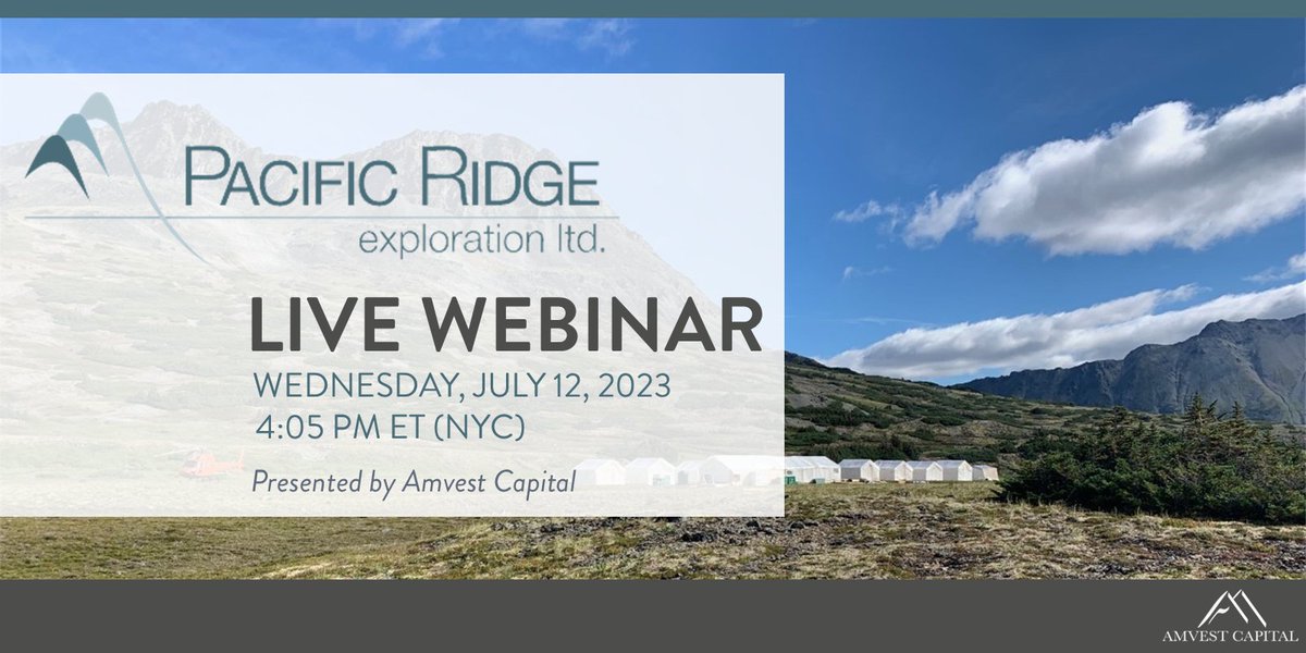 #PacificRidgeExploration is focused on #copper-#gold porphyry projects in #BritishColumbia. Learn more at their webinar tomorrow, July 12 at 11:00 AM ET (NYC).

Register here: amvest.info/PEX071223

<a href="/PacRidge_PEX/">Pacific Ridge Exploration (PEX: TSXV)</a> $PEX $PEX.V $PEXZF #Exploration #PreciousMetals