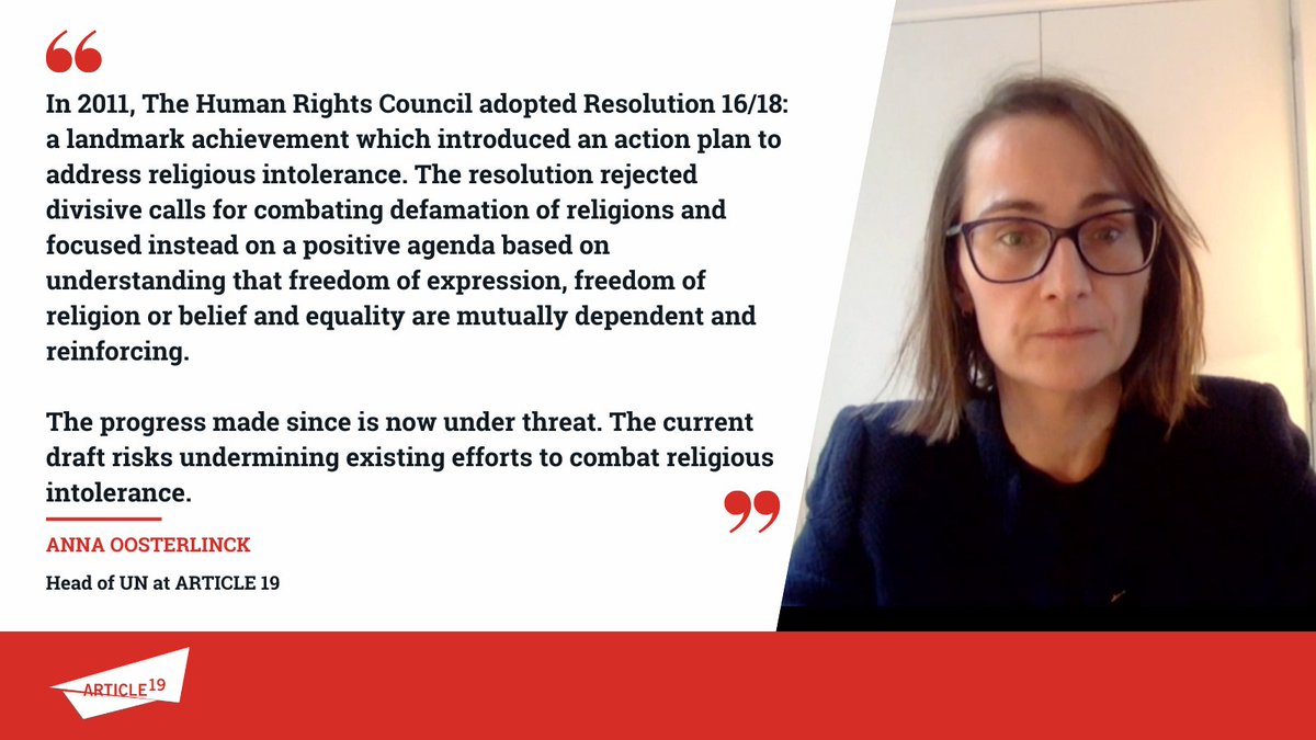 🔴ARTICLE 19's @AnnaOosterlinck delivers our joint statement during the urgent 🇺🇳@UN_HRC debate on public acts of religious hatred as manifested by the recurrent desecration of the Holy Quran at the #HRC53 📜Read our full statement: article19.org/resources/un-n…