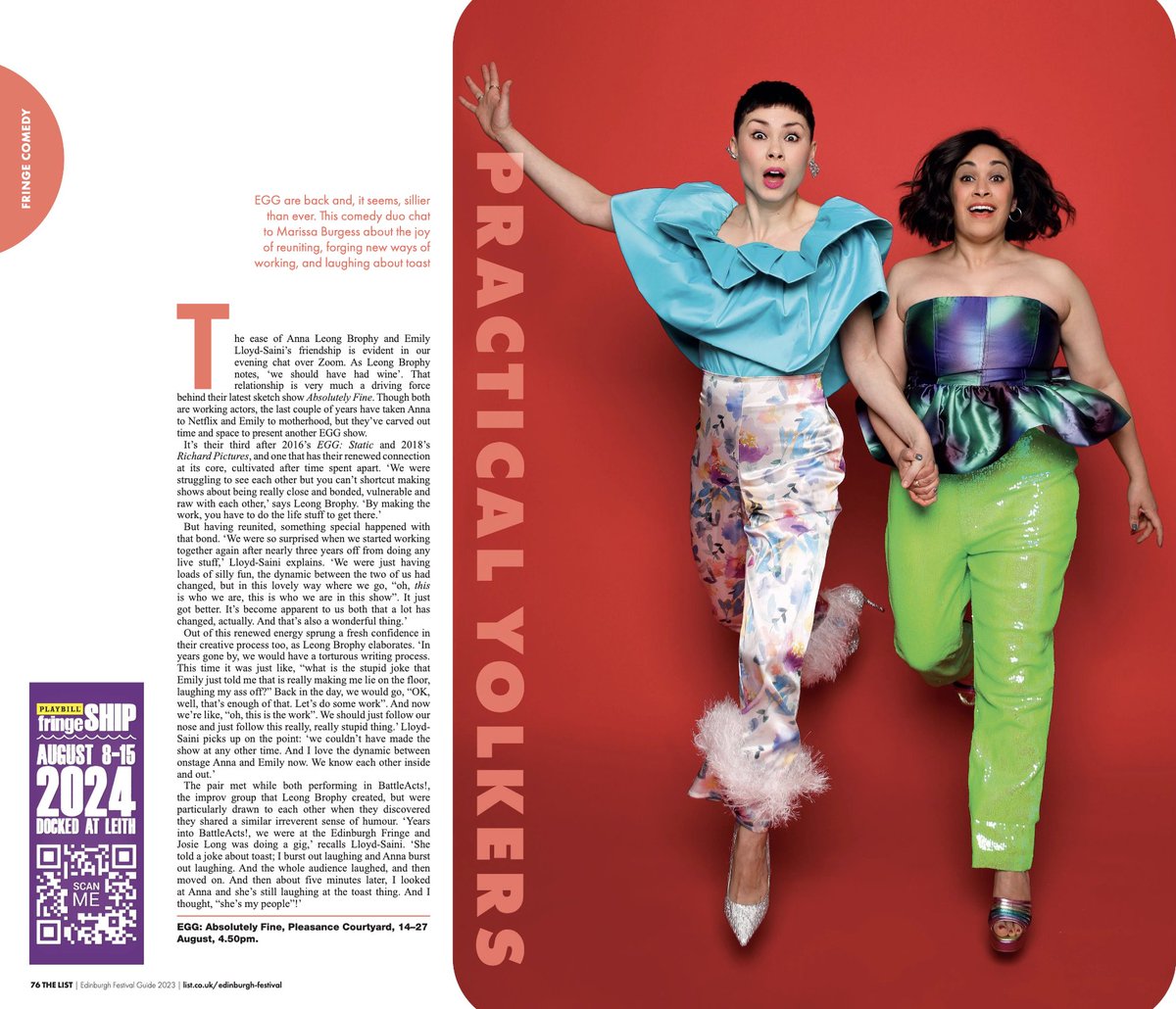 Lily Marriott PR (@lilymarriottpr) on Twitter photo Get this! Sketch comedy duo <a href="/EggComedy/">EGG</a> (aka <a href="/LongBrophy/">Anna Leong Brophy</a> & @emilylloydsaini) chat to <a href="/thelistmagazine/">The List</a>'s <a href="/MarissaBurgess/">Marissa Burgess</a> ahead of bringing their new show to the #edfringe from 14th to 27th!
📍<a href="/ThePleasance/">Pleasance</a> Courtyard
⌚️14th - 27th Aug, 4:50pm
🎟️ Tickets in bio Get this! Sketch comedy duo <a href="/EggComedy/">EGG</a> (aka <a href="/LongBrophy/">Anna Leong Brophy</a> & @emilylloydsaini) chat to <a href="/thelistmagazine/">The List</a>'s <a href="/MarissaBurgess/">Marissa Burgess</a> ahead of bringing their new show to the #edfringe from 14th to 27th!
📍<a href="/ThePleasance/">Pleasance</a> Courtyard
⌚️14th - 27th Aug, 4:50pm
🎟️ Tickets in bio