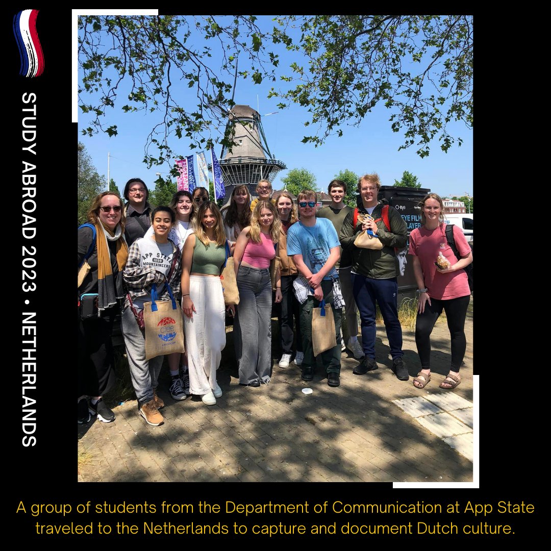 Appstatecomdept's tweet photo. A group of students from @appstate's Dept. of Communication studied and documented Dutch culture for 3-weeks in the Netherlands. For more info about studying abroad: https://t.co/JJFe7sh41a.
#AppState #AppstateFAA #AppStateCOMDept #StudyAbroad #MyAppStateSummer
@AppStateFAA https://t.co/p7R38ZDACv