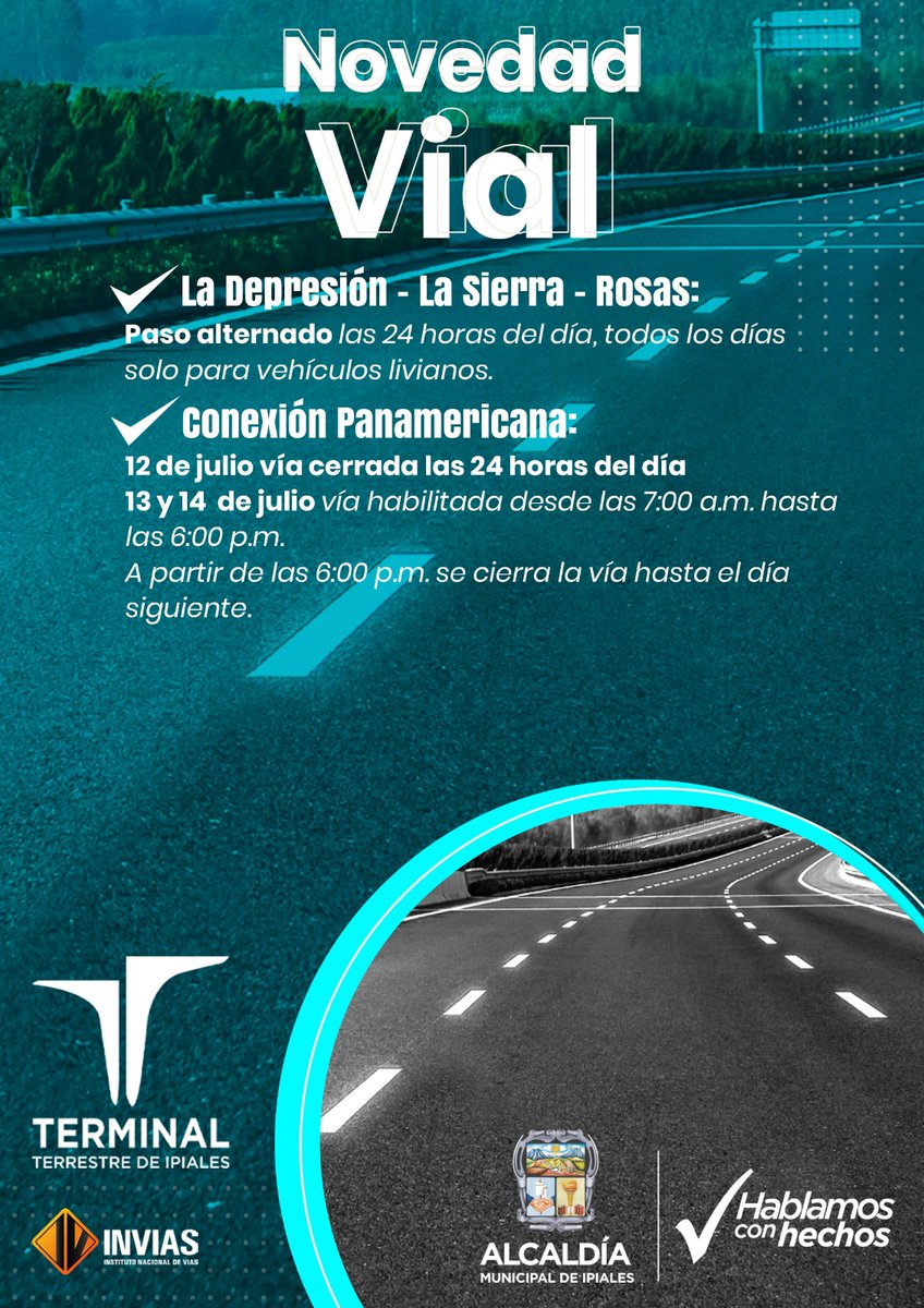 NOVEDAD VIAL.
Informamos a la comunidad acerca de las novedades viales en la vías provisionales al norte del país.