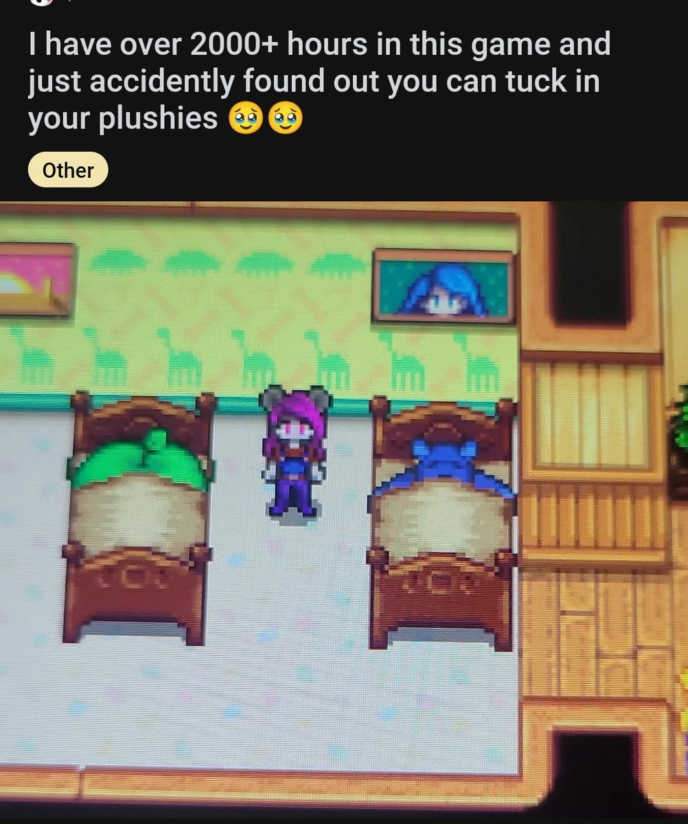 quality_rip's tweet image. РЕБЯТАААА В STARDEW VALLEY можно УКЛАДЫВАТЬ МЯГКИЕ ИГРУШКИ СПАТЬ, это просто прекрасно...