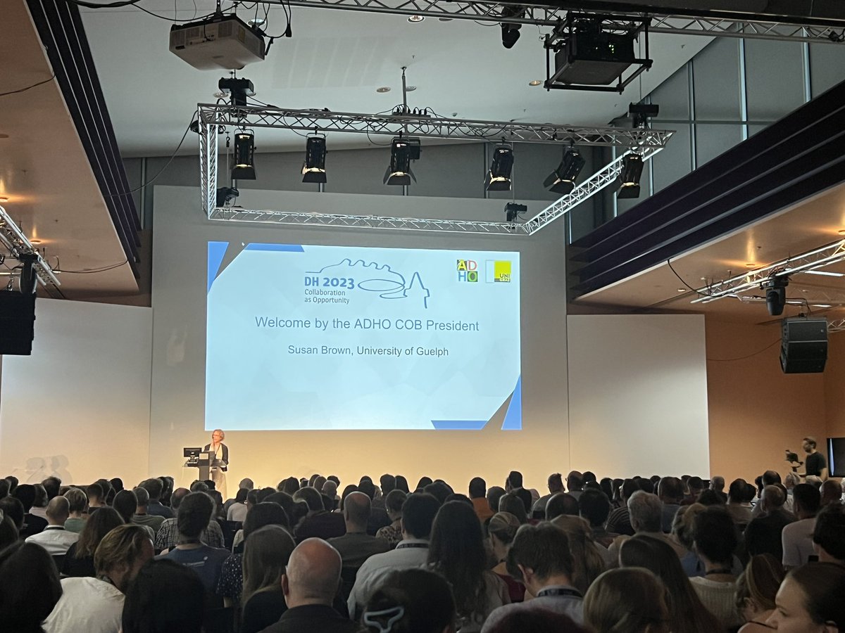 DH_Potsdam's tweet photo. „Welcome to our first offline conference in 4 (four) years“ — the @ADHOrg COB president @susanirenebrown greets the participants of #DH2023 https://t.co/mX3OSHcn8k
