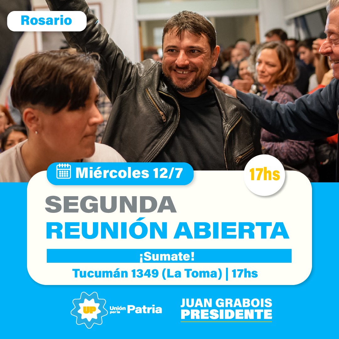🇦🇷 2da Reunión Abierta en Rosario📣 JUAN GRABOIS PRESIDENTE 

👉🏾 Mañana miércoles 12 de julio a las 17hs en La Toma (Tucumán 1349)

📲 Si querés más información, escribinos por privado o al 3415323403

#Juan23 #GraboisPresidente