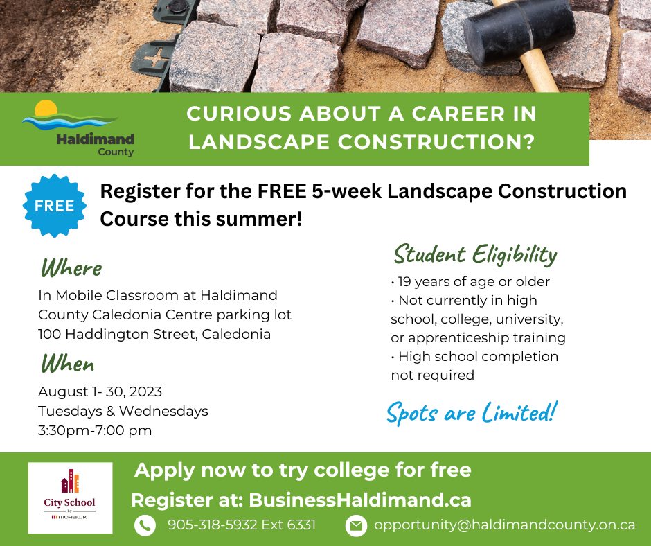 The mobile classroom is headed back to Caledonia! In partnership with <a href="/HaldimandCounty/">Haldimand County</a>, Introduction to Decks &amp; Fences is a FREE 5-week course that will provide techniques to build projects relating to landscape construction. Spaces limited, apply now: mohawkcollege.ca/landscape-cons…