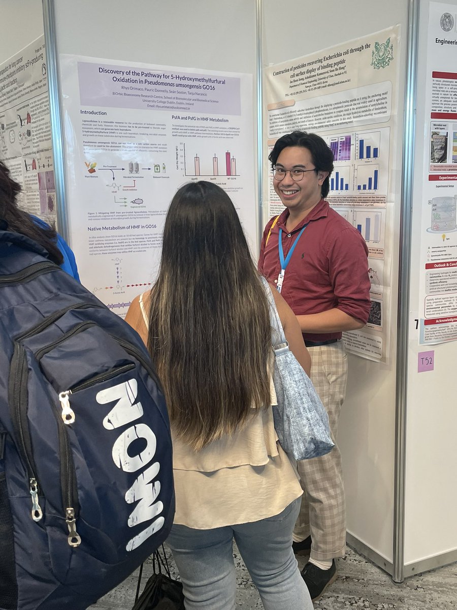 EMD51's tweet photo. @egg_fried_rhys in full flow discussing his poster at #FEMS2023 poster session this evening. Doing u proud @portokalica Flying the flag for @ucdscience @UCD_Research @UCD_SBBS https://t.co/hNBE3MENJn