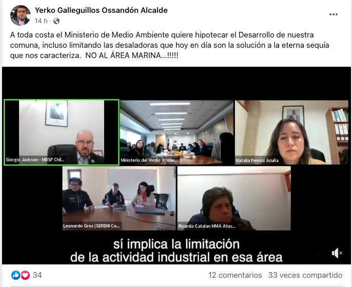 Estamos de acuerdo de lo importante que es el cuidado del medio ambiente. Pero podemos lograr que el desarrollo sea sostenible! Esta zona protegida sólo vendría a limitar aún más las opciones de trabajo
<a href="/jlopezsaffie/">Jessica López Saffie</a> <a href="/JuanCaMunozA/">Juan Carlos Muñoz Abogabir</a> <a href="/MarcelaHernando/">Marcela Hernando Pérez</a> <a href="/carlosmontestwt/">Carlos Montes</a> <a href="/Maisa_Rojas/">Maisa</a>