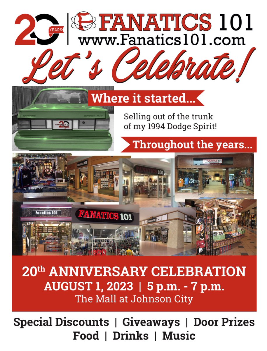 KeddrainB's tweet photo. It’s hard to believe that I have been in business for 20 years. Come celebrate with me on August 1st at Fanatics101 in the Mall at Johnson City. We will be having specials all day long. I’m looking forward to seeing you then and please share! https://t.co/LXPKrg8aUi