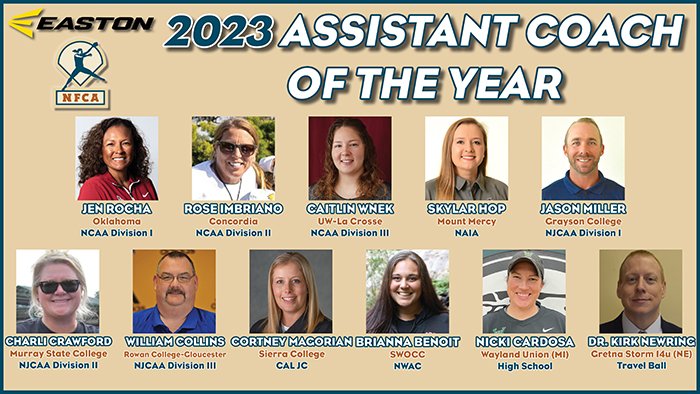 NFCAorg's tweet photo. 🚨 AWARDS ALERT: Congratulations to the 2023
@EastonFastpitch / NFCA
Assistant Coach of the Year honorees. 🥎 
🔗 https://t.co/4zfCWFb8SB https://t.co/kGhaoDYHLo