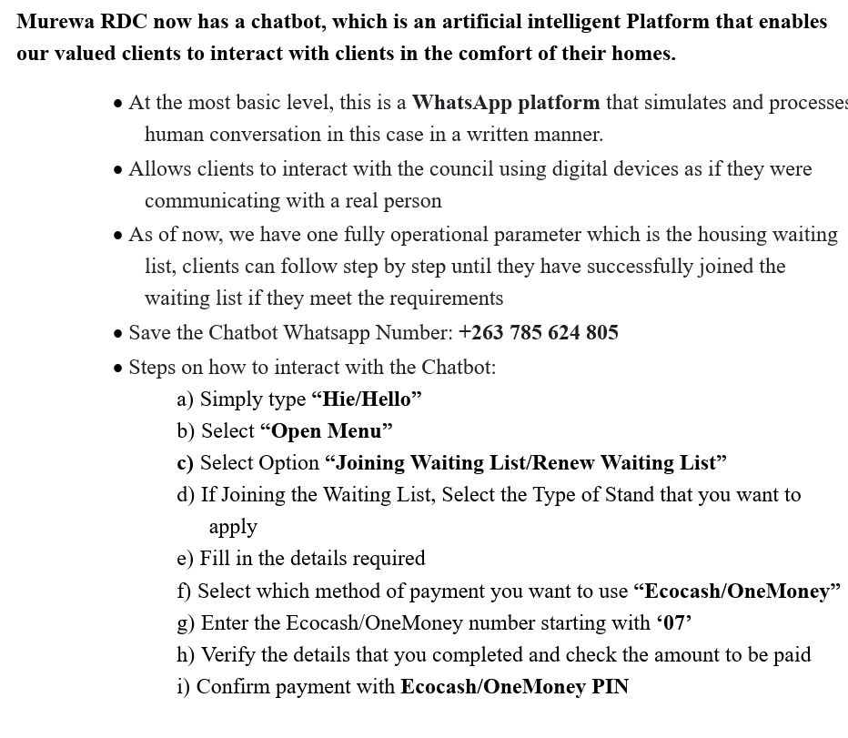 MurewaRdc's tweet photo. Introducing the new Murewa RDC WhatsApp Chatbot and the quick and easy steps to use it https://t.co/vIJkerKTAU