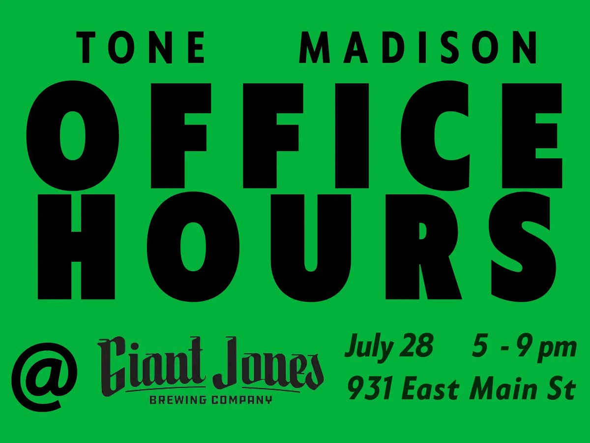 Join us for Tone Madison Office Hours on Friday, July 28 at @GiantJonesBeer. Come talk with our staff and freelancers, and help us hit our summer fundraising goal! facebook.com/events/1272113…
