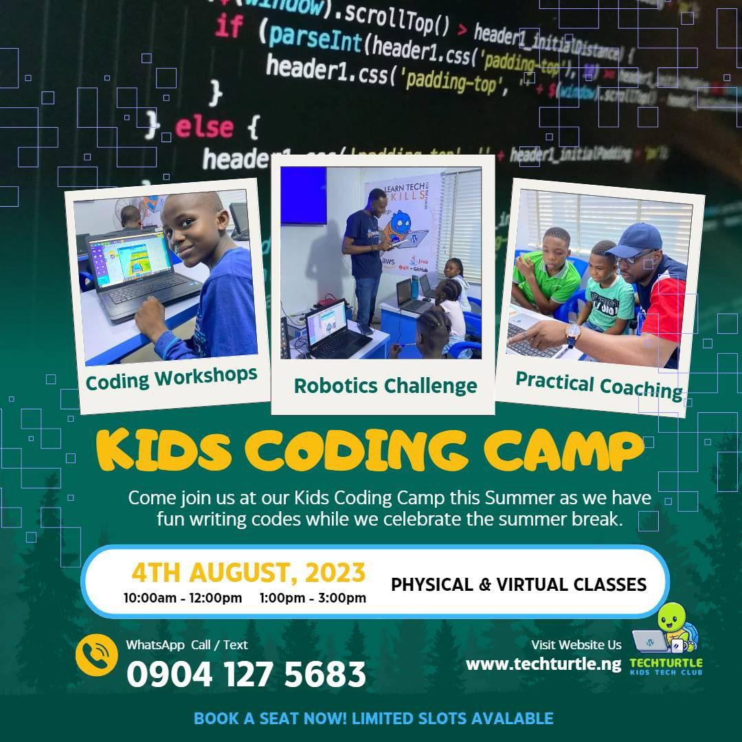 MyGbagada's tweet image. We have Morning and Afternoon Sessions
Morning - 10am - 12pm
Afternoon Session - 1pm - 3pm
Mondays, Wednesday and Fridays
We have Physical and Virtual Classes available.
WhatsApp Only - 09041275683 or 08063332004
#SummerCodingCamp #TechSummerCamp #CodingForKids