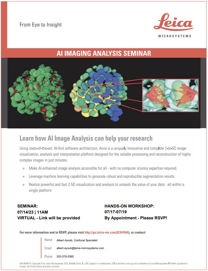 Very excited to host an AIVIA workshop from @LeicaMicro 🖥️ Lookout for the email from Microscopy Core 🔬#imageanalysis #Microscopy  #AI