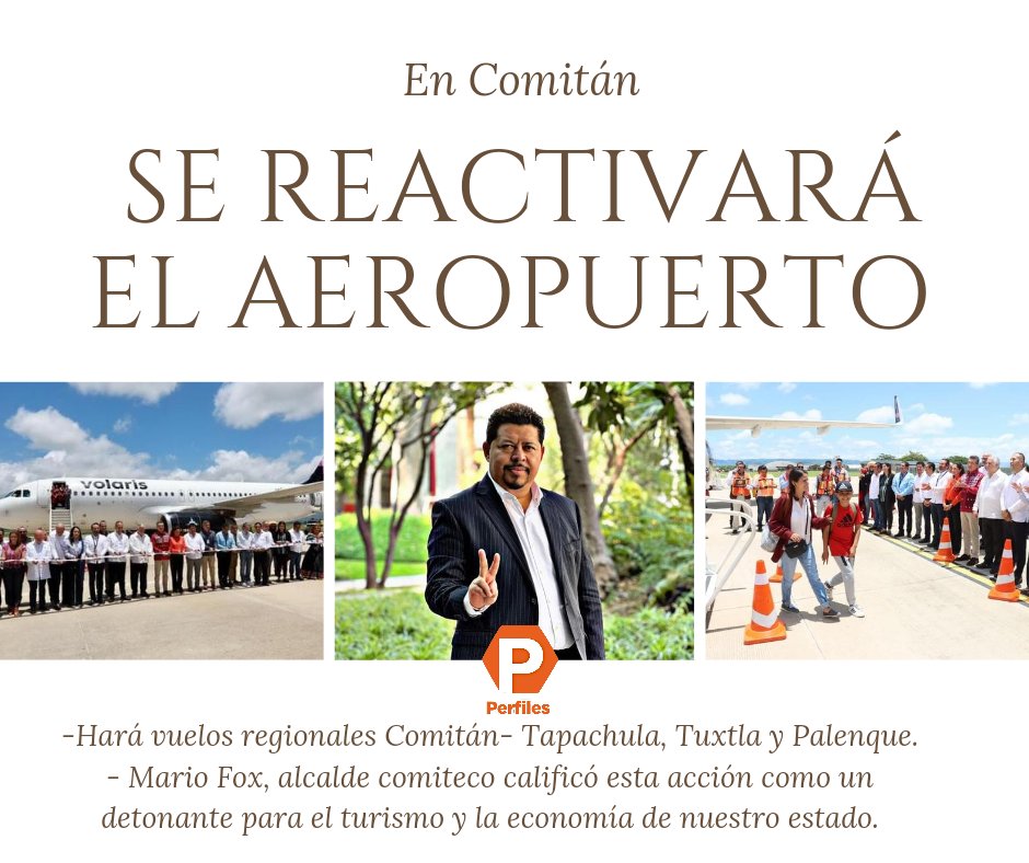 perfileschis's tweet photo. REACTIVARÁN EL AEROPUERTO EN COMITÁN

-Iniciará con vuelos regionales

El alcalde comiteco @MarioGuillenFox, anunció la próxima reactivación del aeropuerto Copalar a través de los vuelos regionales que conectarán a Comitán con Tapachula, Tuxtla Gutiérrez y Palenque. https://t.co/9q9w86R0Yw