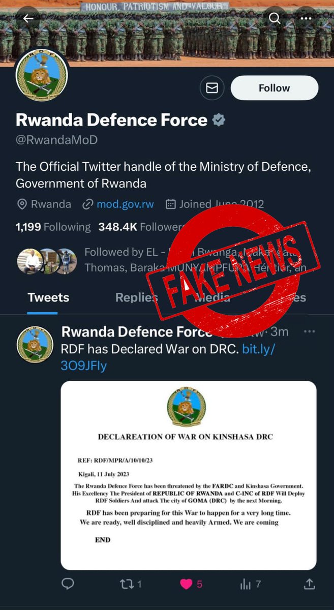 RwandaMoD's tweet photo. 🚨 Fake News Alert🚨 https://t.co/VhqsqQ0TMD