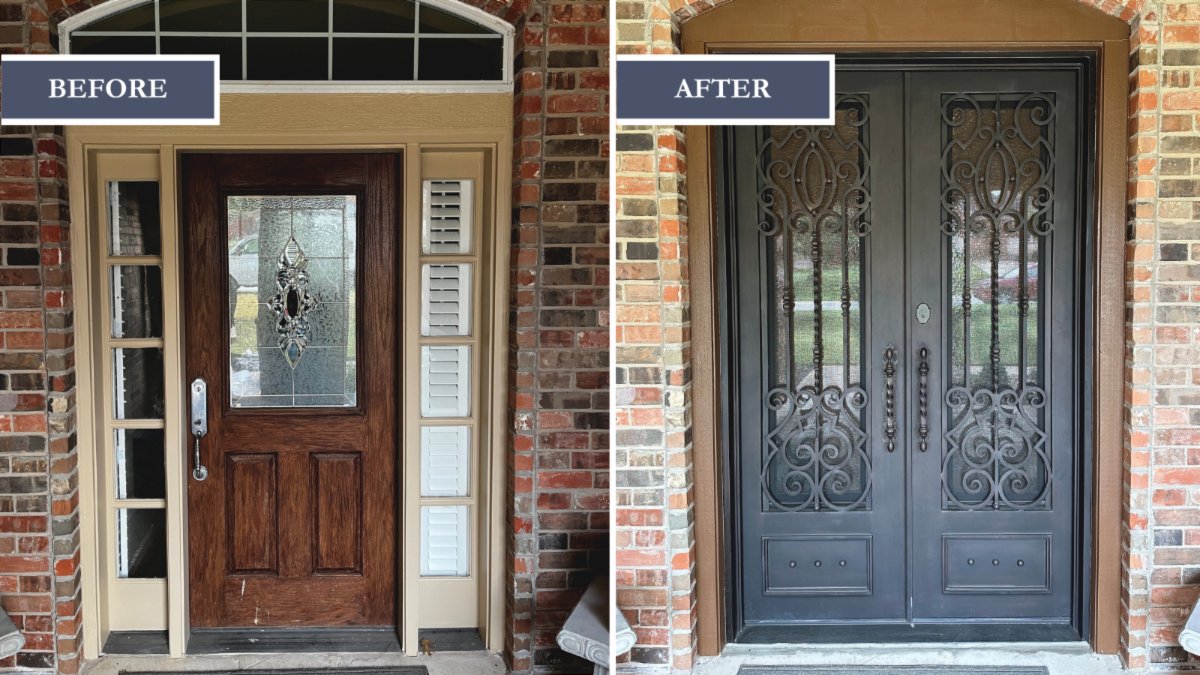LegacyExtATX's tweet image. This client wanted to remove the sidelight panels and enlarge their front door. We installed this gorgeous 8&apos; double push custom iron door, greatly increasing the aesthetics of this Dripping Springs property.

#replacementdoors