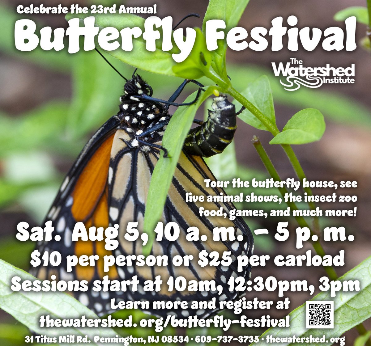 Celebrate the 23rd Annual Butterfly Festival on Aug. 5 at The Watershed Institute! thewatershed.org/butterfly-fest… #pennington #hopewell #hopewelltwp #mercercounty  #centraljersey #GardenState #njfamily #butterfly #njmom #monmouthcounty #hunterdoncounty #somersetcounty #middlesexcounty