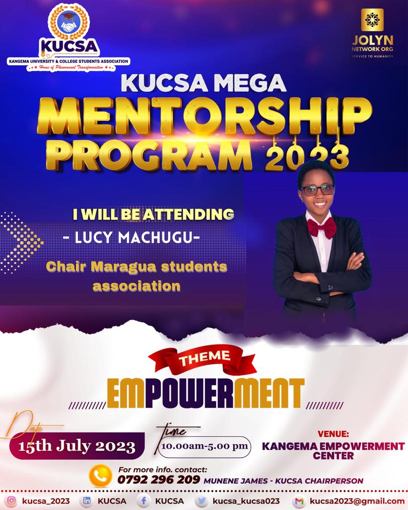 The_YoungFuture's tweet photo. Attention Kangema youth! The KUCSA Mentorship is happening on 15th July at Kangema Empowerment Centre. Consistency is crucial in our journey for opportunities. Let's learn and grow together. See you there! @HonKahangara @NdutaJM #KUCSAMentorship2023 #TheYoungFuture https://t.co/6qDXZ1aLsU