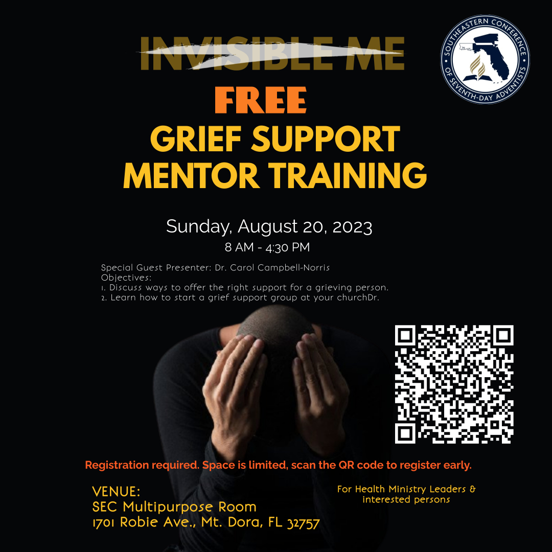 Grief Support and Mentoring Training, August 20, 2023 at the SEC Office, 1701 Robie Ave., Mr. Dora, Fl from 8-4:30 PM. The training will be held in person. Invite a friend to register for this FREE training. 
Register Here - fs6.formsite.com/AQCNly/jjp0d4r…