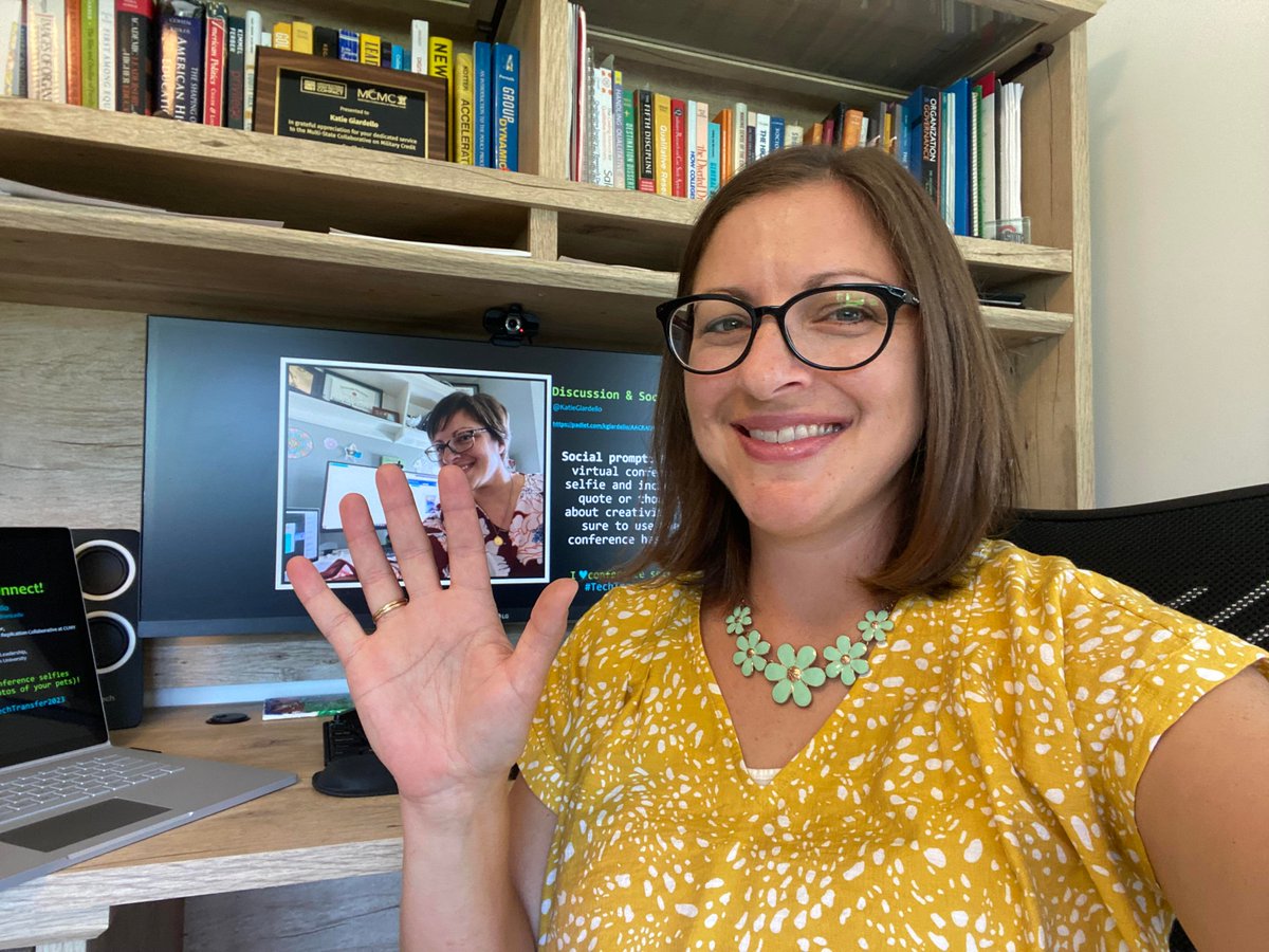 KatieGiardello's tweet image. I&apos;m feeling some serious #GoodVibes in this @AACRAO #TechTransfer2023 opening session! This #TransferEvangelist is logging in from Chelsea, MI and loving all the positive cybernetic energy in the air.