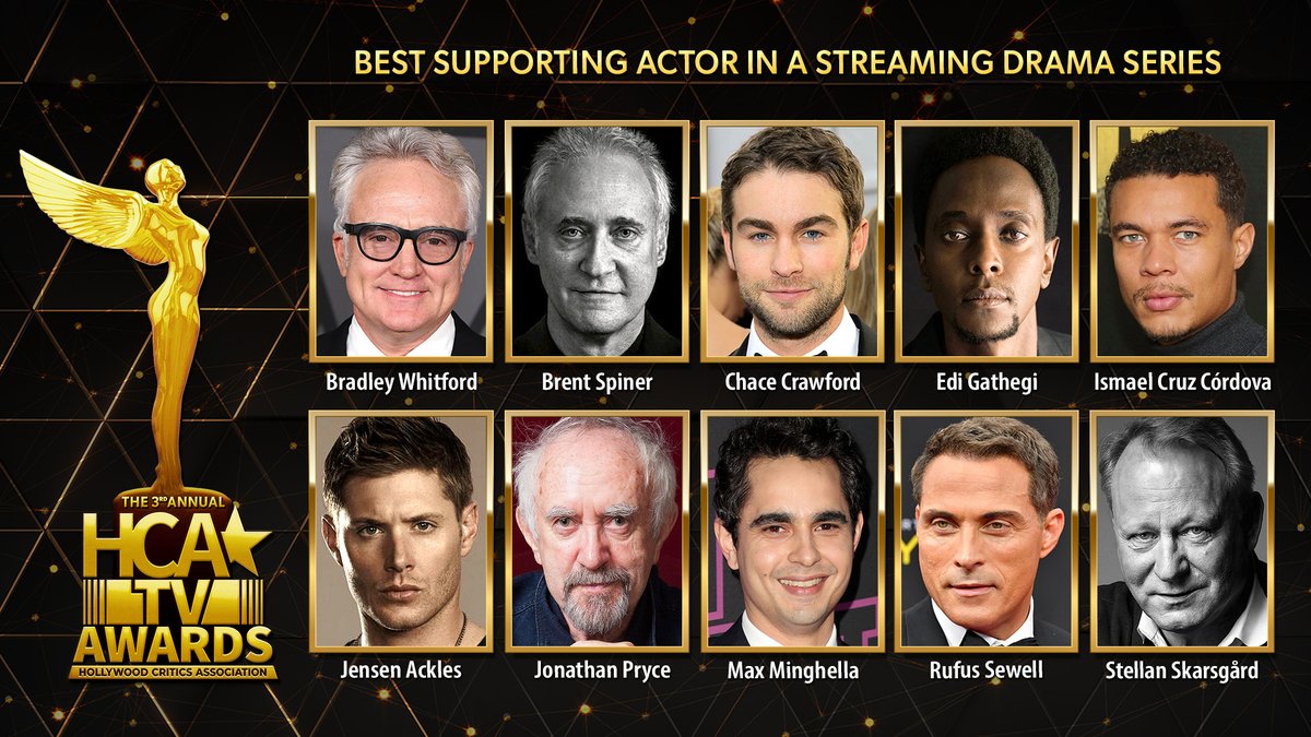 The 2023 HCA TV Awards nominees for Best Supporting Actor in a Streaming Drama Series are: Bradley Whitford - The Handmaid's Tale Brent Spiner - Star Trek: Picard Chace Crawford - The Boys Edi Gathegi - For All Mankind Ismael Cruz Córdova - The Lord of the Rings Jensen Ackles -…