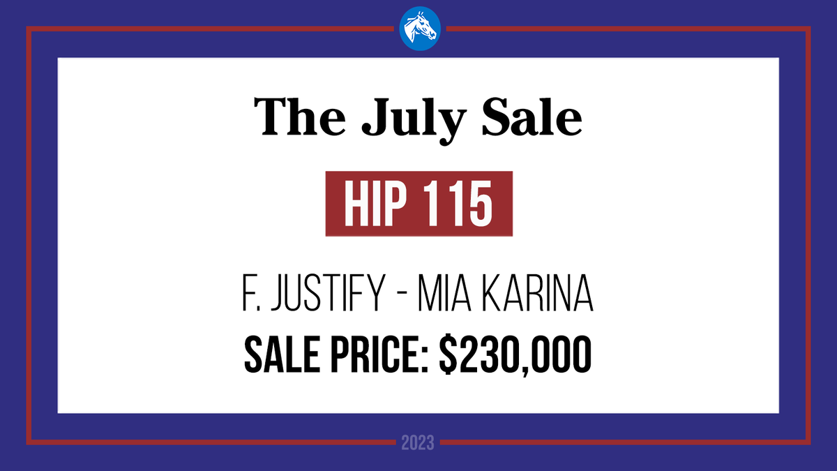 FasigTiptonCo's tweet photo. Hip 115 f. JUSTIFY sells for $230,000 at The July Sale! Congrats to the connections:

B: @OceanReefRacing 
C: Paramount Sales, agt

#FasigJuly @patparamount @CampionLesley @coolmoreamerica https://t.co/rxsC1Li4tU
