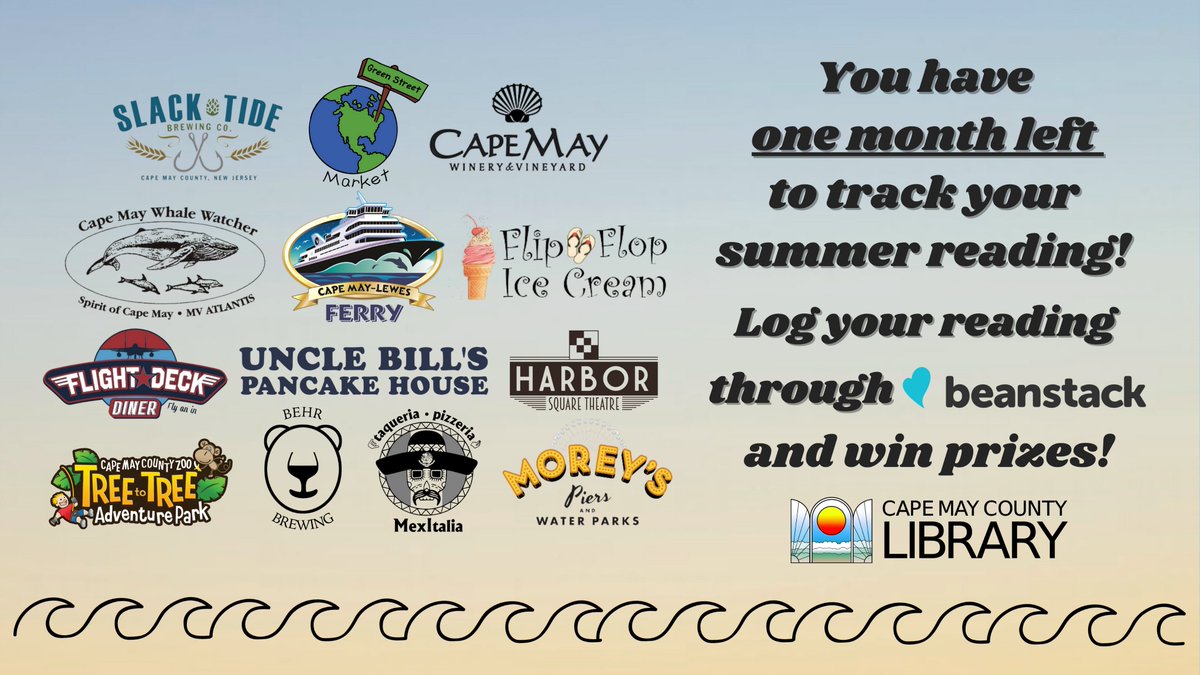You have one month left to track your summer reading!📅  Be sure to log your reading by downloading the Beanstack app or by visiting the Beanstack website. Learn more by clicking the link in our bio! #capemay #newjersey #njlibraries