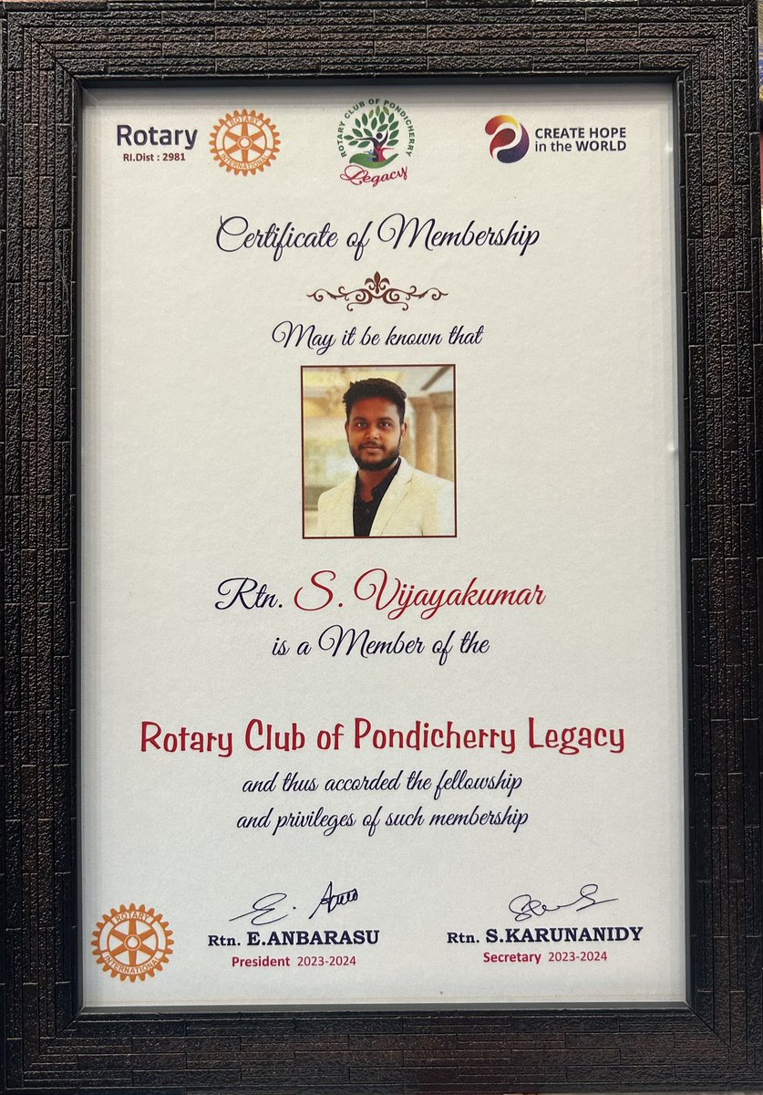 Proud to be a Rotary member of Pondicherry Legacy 🥳... 

Turned to Mr. Vijayakumar to Rtn. Vijayakumar..

#rotary #rotarypondicherry #socialservice #nobalcause #rotarylegacy #installationday #pondicherry