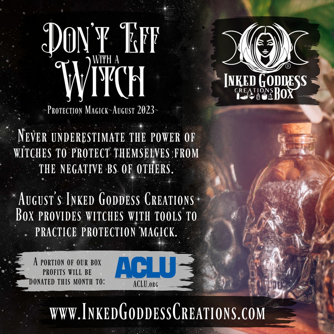 inkedgoddesshop's tweet image. Sneak peek into August's "Don't Eff with a Witch" IGC Box! We're supplying witches with some unique tools this month to practice protection magick. ⁠
⁠
Ordering is open, and boxes ship on August 4th!
⁠
#InkedGoddessBox #ProtectionMagick
bit.ly/3O9BTyj