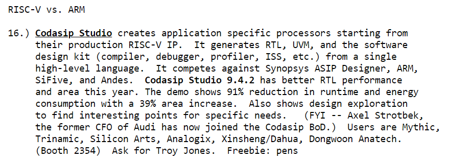 Codasip's tweet photo. The "Must See List for DAC 2023" is available now. If you want to learn more our unique approach to #CustomCompute, then take a read now.
See the full list here: https://t.co/GgaD5ebbMW https://t.co/47OiBuDBCZ