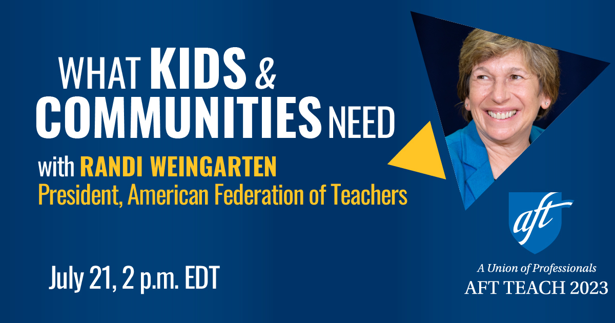 We’re thrilled to have @aftunion President Randi Weingarten as one of our speakers at #TEACH23 this summer. Check out the great #PD workshops and experts. REGISTER to join us: aft.org/teach #HerefortheKids #ReadingOpensTheWorld @MarlaUcelli @ekopilow @BTU66 @AFTCT