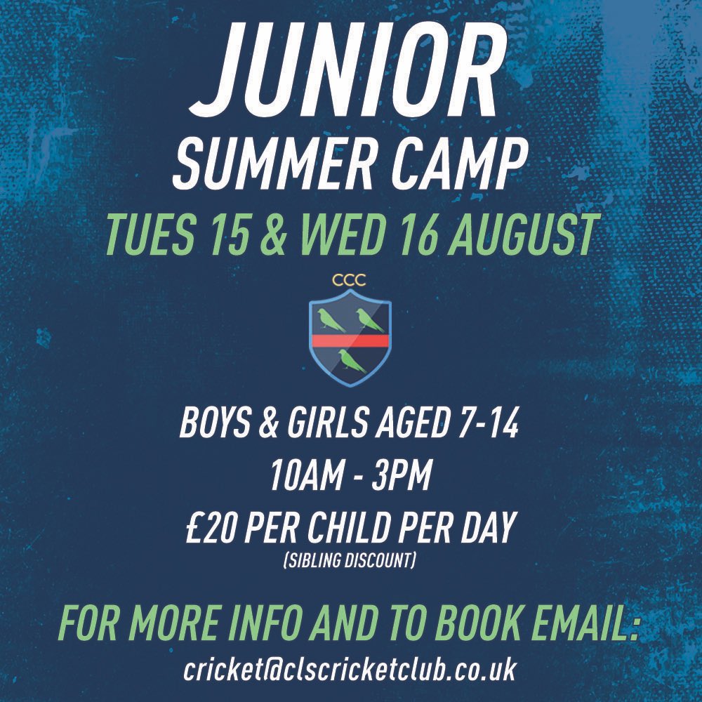 🏏 We will once again be running a 2-day junior summer camp! 

This will fill up fast so don’t leave it late to book!