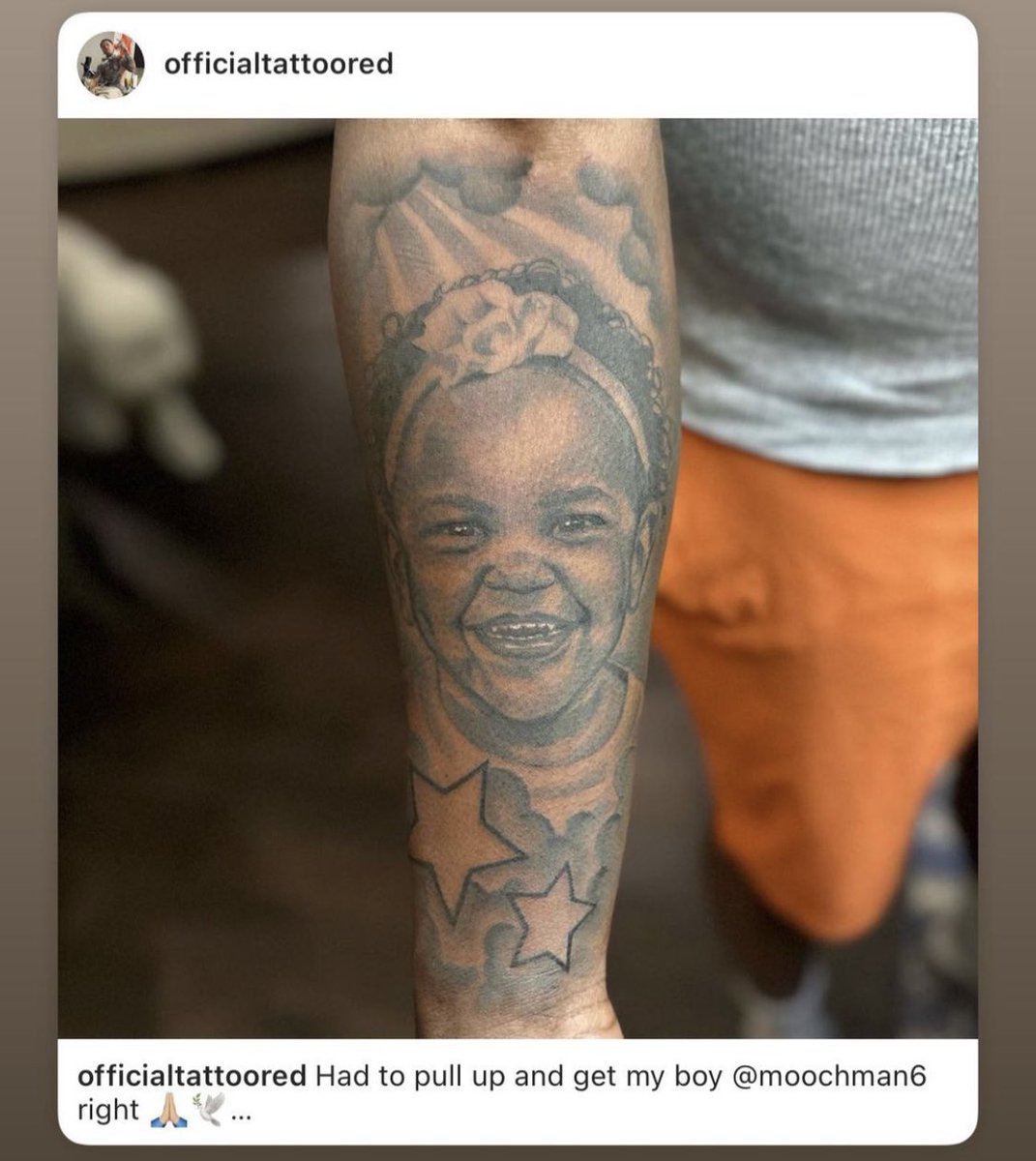 gregauman's tweet image. Bucs’ Shaq Barrett has new ink to pay tribute to his daughter Arrayah, who died this spring at just 2 years old. Precious to see. From his wife Jordanna’s Instagram story: