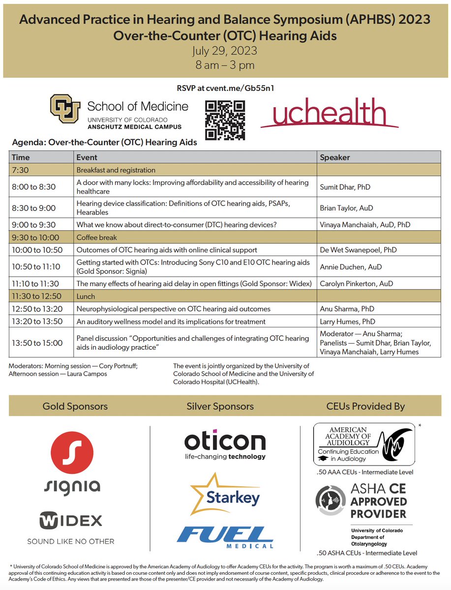 Vinaya Manchaiah (@vmanchaiah) on Twitter photo Hybrid (in-person and virtual) symposium jointly organized by the <a href="/CUMedicalSchool/">CU School of Medicine</a> and <a href="/uchealth/">uchealth</a>.
Thanks to wonderful colleagues including <a href="/DeWetSwanepoel/">DeWet Swanepoel</a>, Anu Sharma, BrianTaylor, Sumit Dhar, Larry Humes, Annie Duchen, and Carolyn Pinkerton. Hybrid (in-person and virtual) symposium jointly organized by the <a href="/CUMedicalSchool/">CU School of Medicine</a> and <a href="/uchealth/">uchealth</a>.
Thanks to wonderful colleagues including <a href="/DeWetSwanepoel/">DeWet Swanepoel</a>, Anu Sharma, BrianTaylor, Sumit Dhar, Larry Humes, Annie Duchen, and Carolyn Pinkerton.