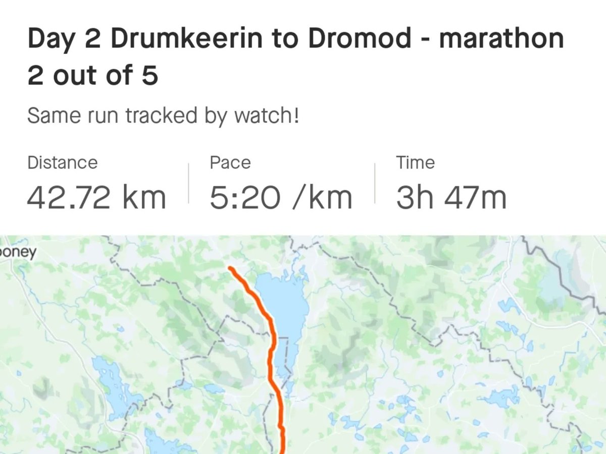 philiphowardfit's tweet photo. Day 2 completed🏃‍♂️🥳
Drumkeeran to Dromod
Marathon 2 out of 5
Felt pretty good for most of the day and tiredness kicked in for the last hour. All for @SVP_Ireland
https://t.co/UW7XUOqiBZ https://t.co/Tnxjoy1Qa2
