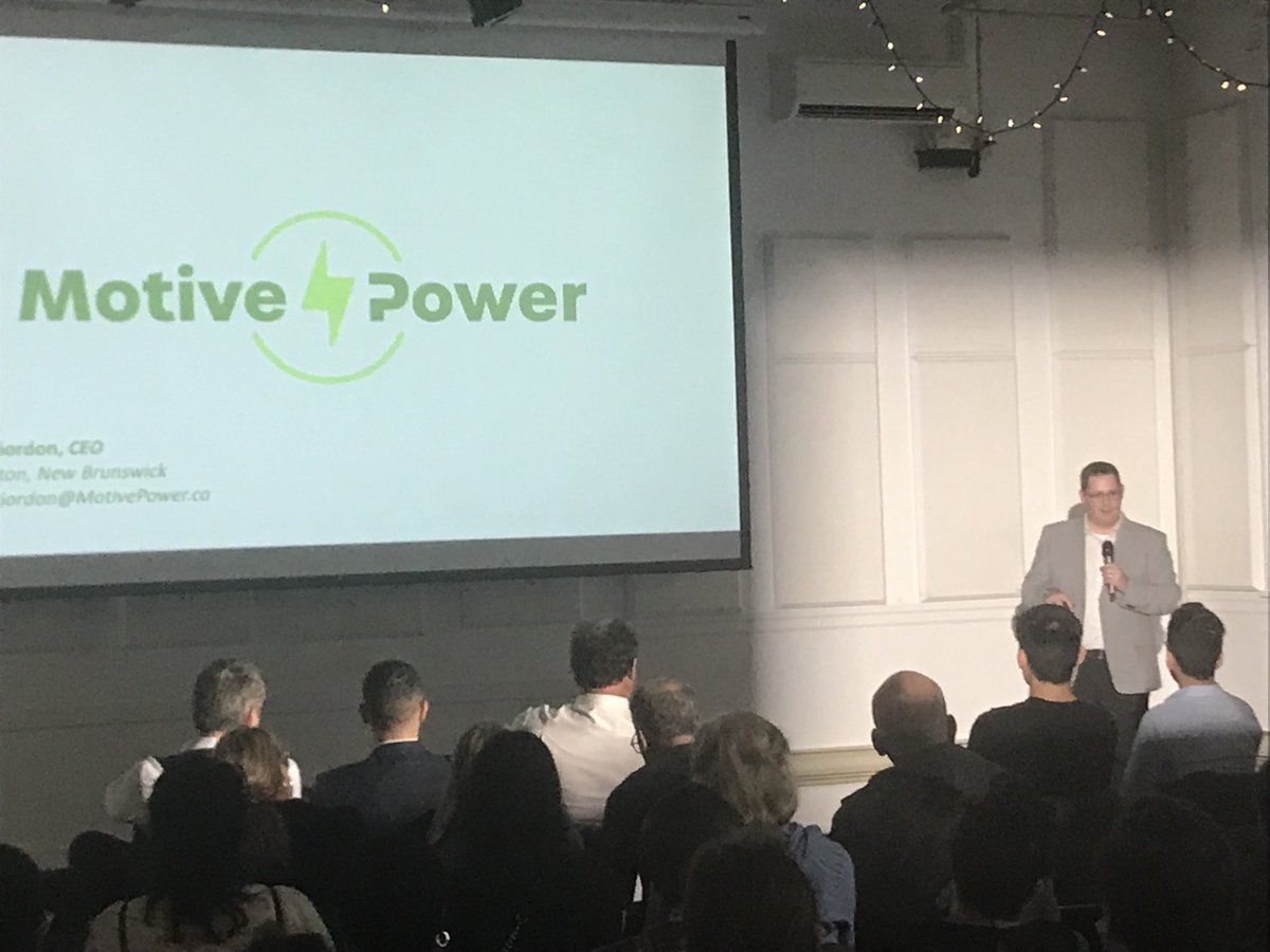 ⁦<a href="/EnergiaVentures/">Energia Ventures</a>⁩ final pitch of #demoday. Need a charge for your #EV?  Motive Power will keep you from being stranded as you tour the #Maritimes