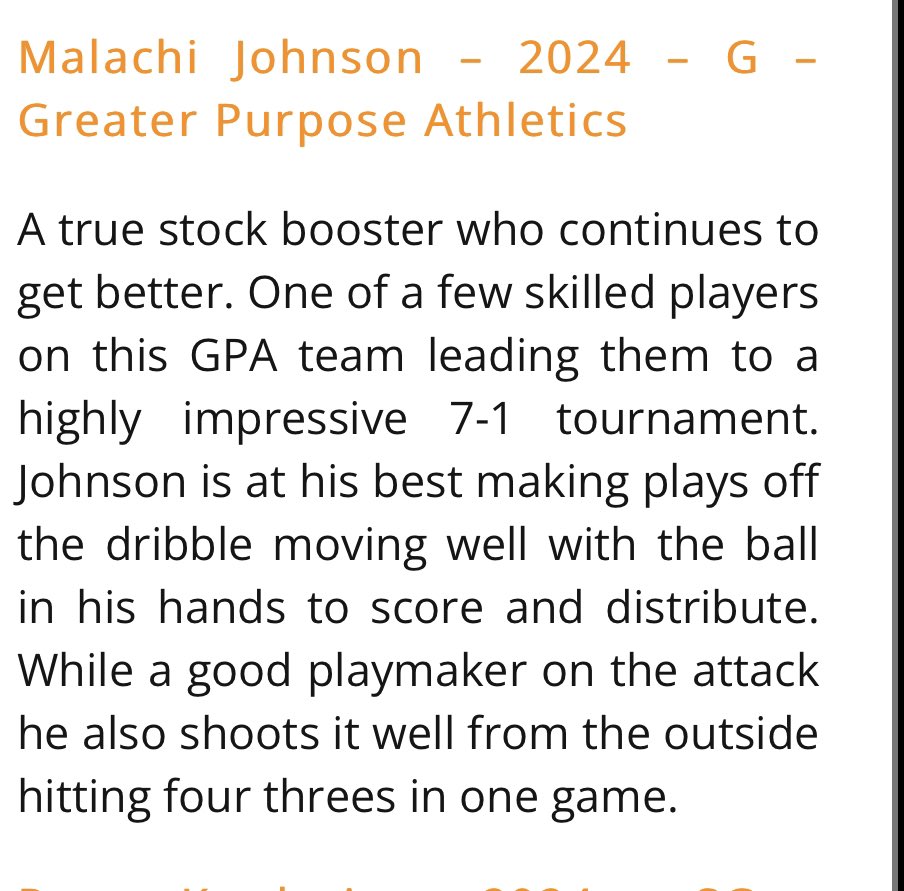 GREATER PURPOSE ATHLETICS (@_gpabasketball) on Twitter photo 🚨2024 Malachi Johnson is coming off a great weekend. He is a true point guard who will be great at the next level! <a href="/2024mali/">malachi johnson</a>
Coaches come see Mali next in Wisconsin at <a href="/ny2lasports/">NY2LA SPORTS</a> Final Chapter
Thanks <a href="/Gibbs_Dan_/">Dan Gibbs</a> 🚨2024 Malachi Johnson is coming off a great weekend. He is a true point guard who will be great at the next level! <a href="/2024mali/">malachi johnson</a>
Coaches come see Mali next in Wisconsin at <a href="/ny2lasports/">NY2LA SPORTS</a> Final Chapter
Thanks <a href="/Gibbs_Dan_/">Dan Gibbs</a>