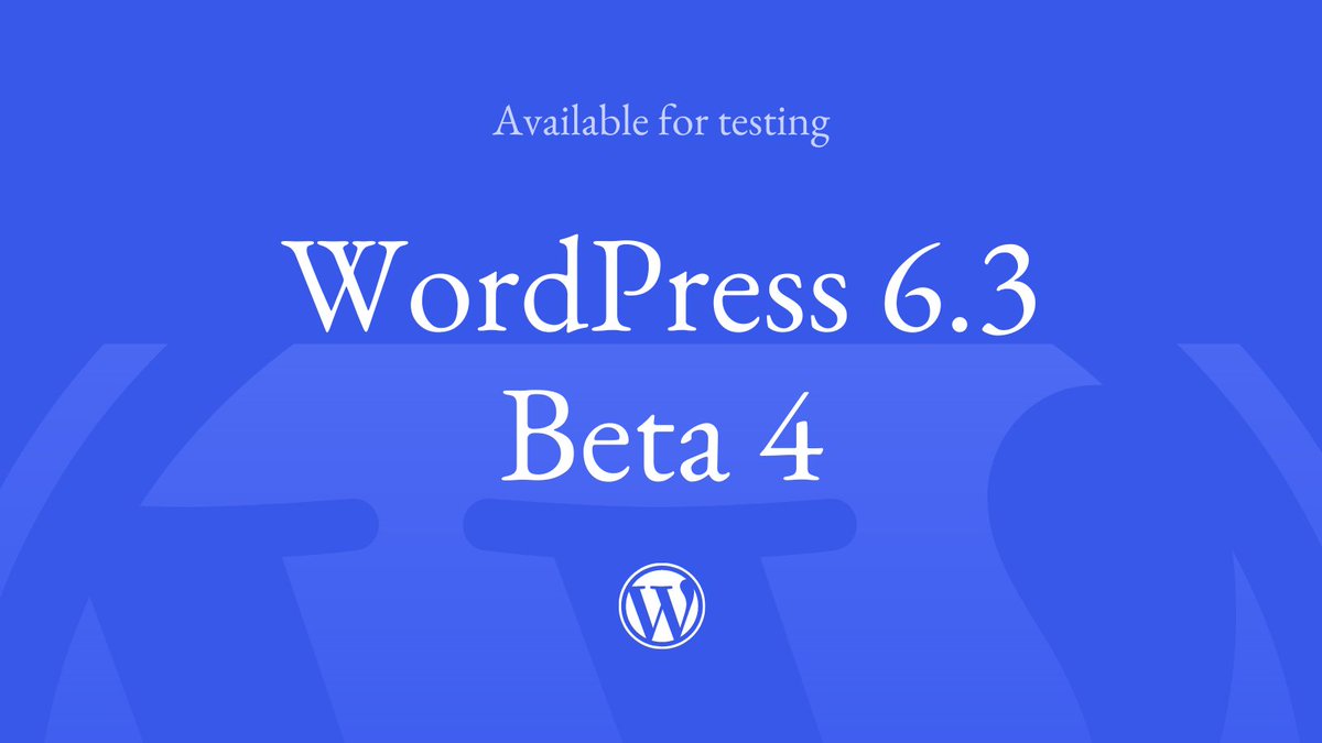 📣 #WordPress 6.3 Beta 4 is now available! Check out the latest developments and help test new features at bit.ly/3D5E6o6. The official release, scheduled for August 8, is less than one month away.