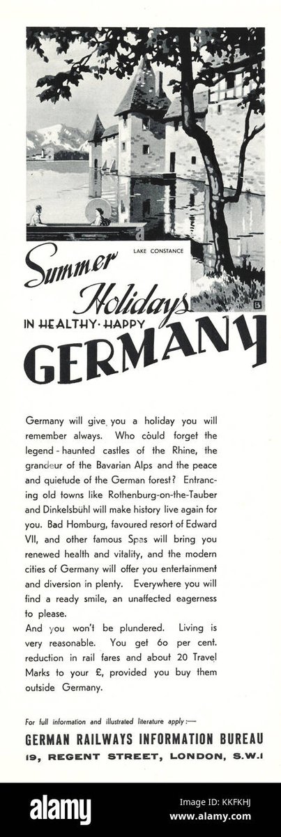 Imranicus's tweet photo. 1930's British advert for summer holidays in Germany.
#AnnaFirth https://t.co/SjGp3OM6iA