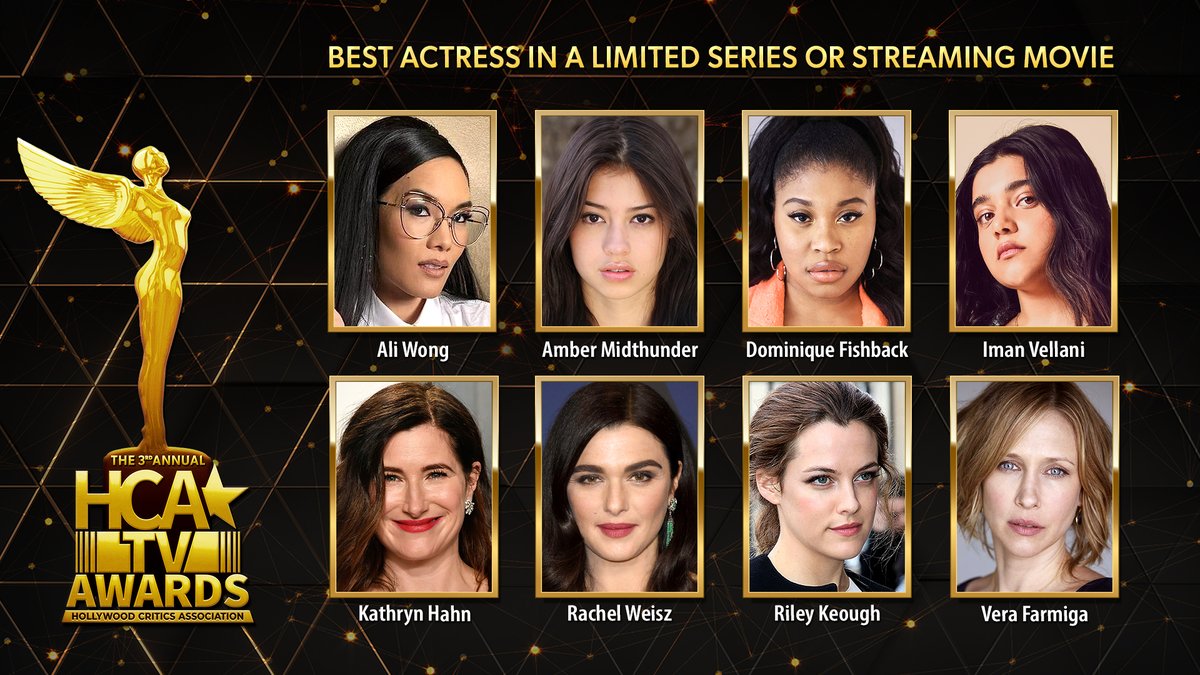 The nominees for Best Actress in a Limited Series or Streaming Movie are: Ali Wong - Beef Amber Midthunder - Prey Dominique Fishback - Swarm Iman Vellani - Ms. Marvel Kathryn Hahn - Tiny Beautiful Things Rachel Weisz - Dead Ringers Riley Keough - Daisy Jones and The Six Vera…