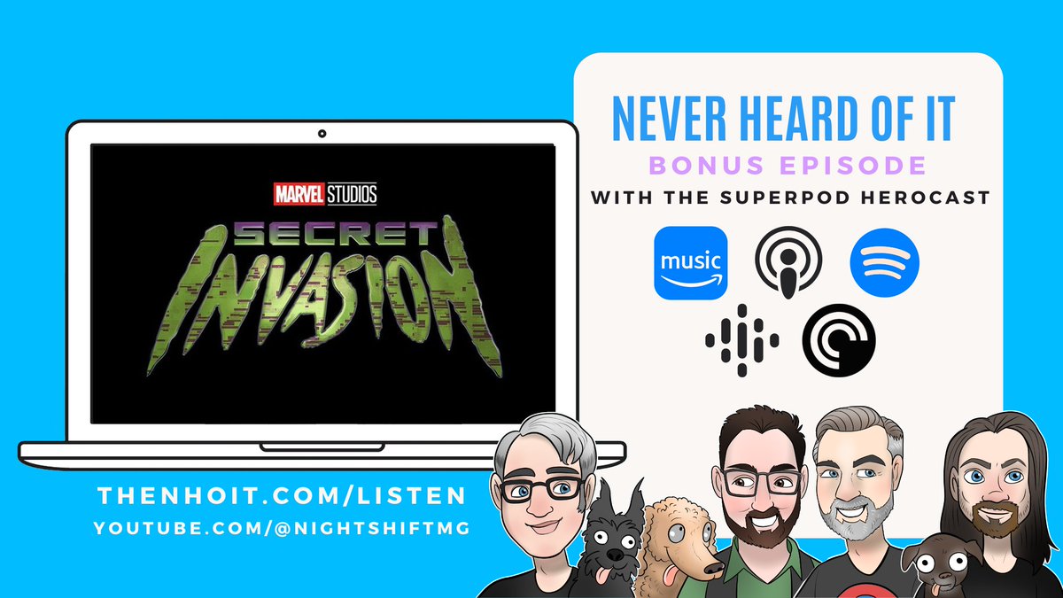 In case you missed it, there's a new episode of <a href="/TheNHOITPodcast/">Never Heard Of It</a>, with special guest @notryancasey from <a href="/TSPHCTweets/">The SuperPodHeroCast</a>, where they're discussing Episode 3 of #SecretInvasion

Watch here: youtube.com/@NightShiftMG 
Listen here: never-heard-of-it.captivate.fm/listen