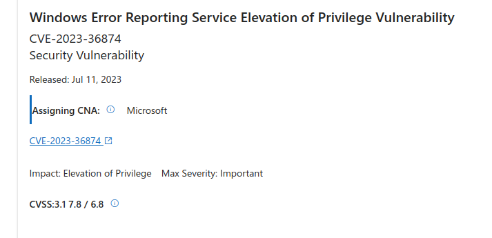 🎯@vladhiewsha @_clem1, Bahare, and I from Google TAG, discovered two new in-the-wild 0-days that were patched today: CVE-2023-36874 and CVE-2023-36884. Big thanks to Microsoft for the quick turn around on patches! 👏🏽 #itw0days msrc.microsoft.com/update-guide/v… msrc.microsoft.com/update-guide/v…