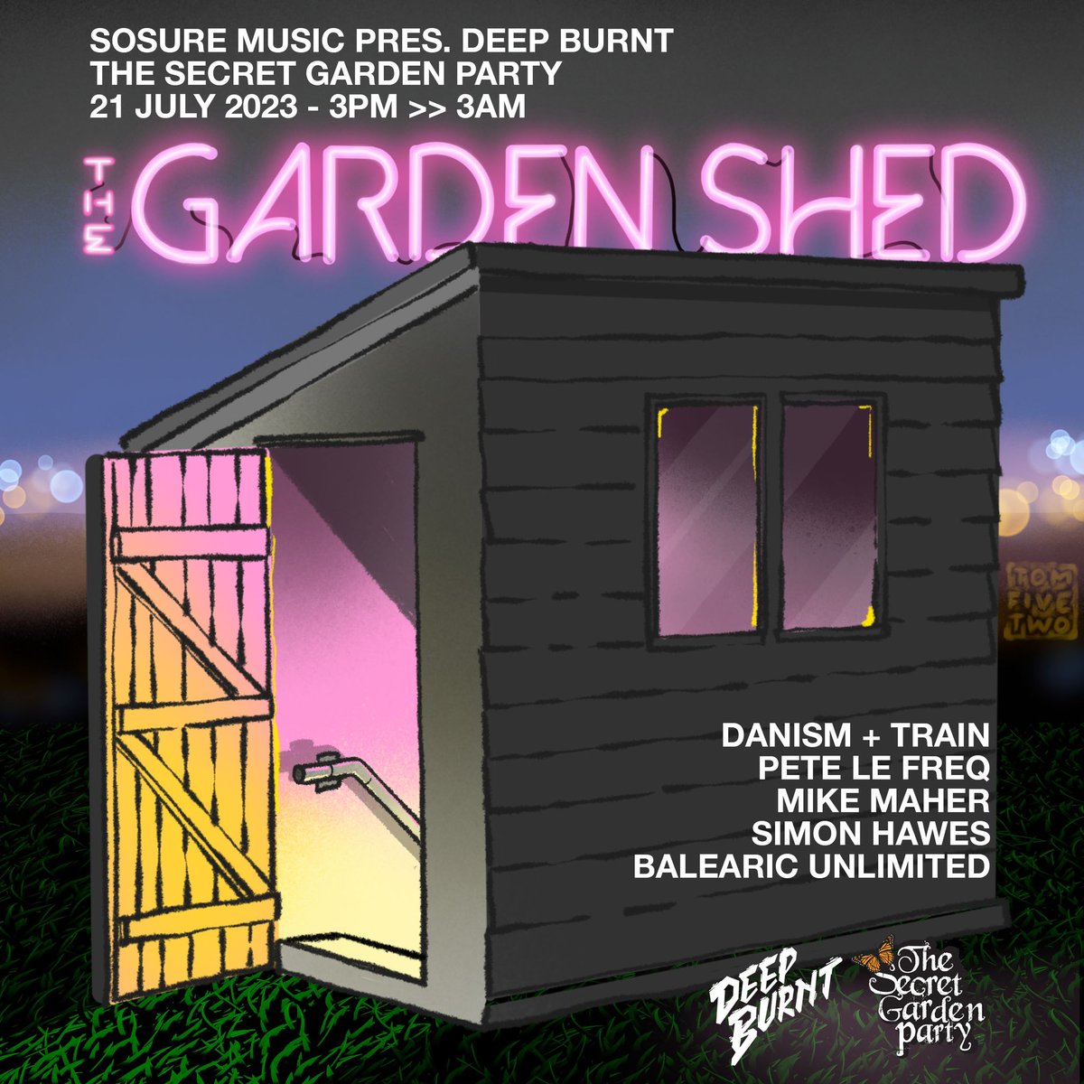 sosuremusicuk's tweet photo. We’ll be at The Secret Garden Party later this month for our first Deep Burnt festival stage takeover. Look out for us at The Garden Shed throughout the Friday as we serve up up a 12 hour musical journey focused around house and disco. See you in the garden 🎶 https://t.co/Owe879w7Ig