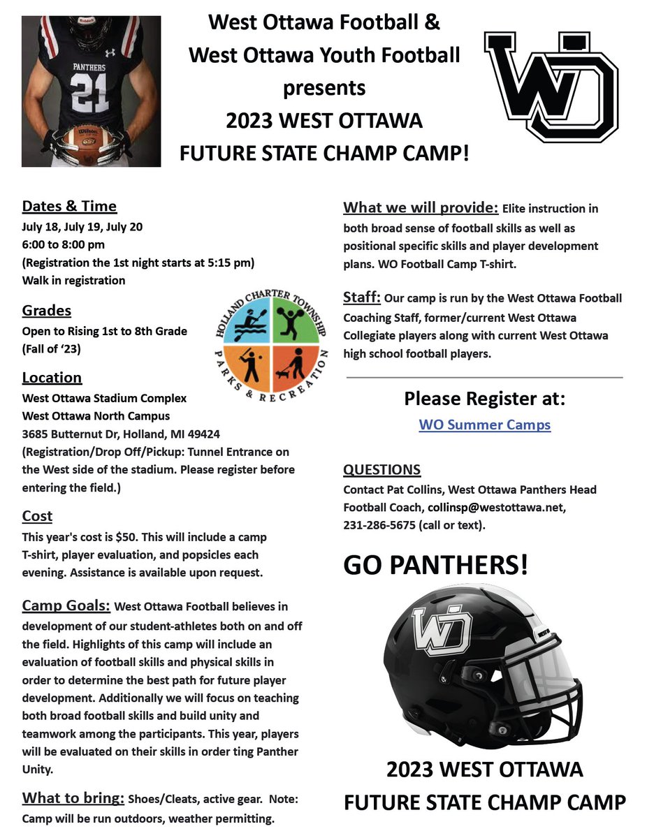 🚨 SIGN UP NOW 🚨

Future State Champ Camp begins next week. Open to all 1st through 8th graders (grade as of fall of 2023).

Register here: westottawa.8to18.com/accounts/login

#GoWO
#WeareOne