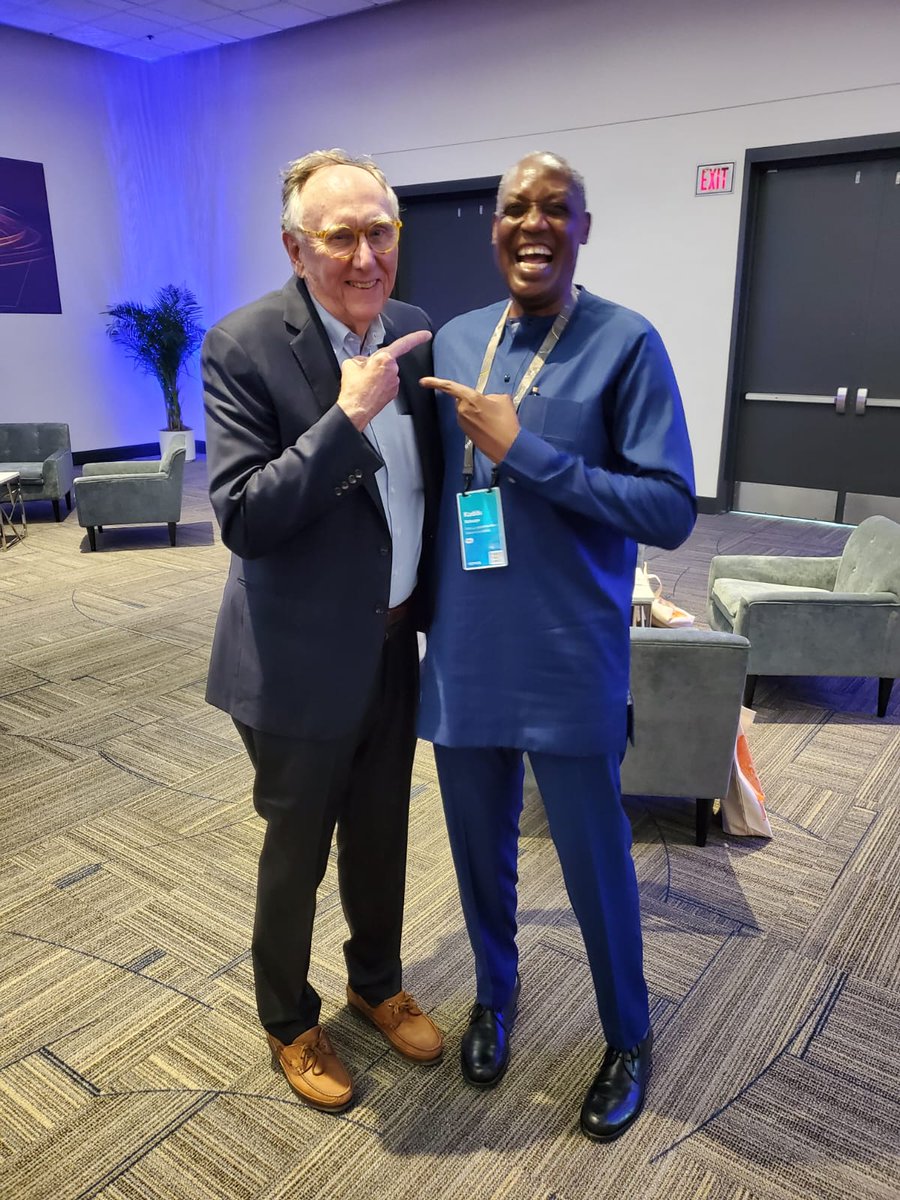 AWFCEO's tweet photo. Truly an honor meeting @Esri Guru - Jack Dangermond at the #EsriUC2023 @EsriUC in San Diego. @Esri  provides the architecture and portal to data that @AWF_Official uses to work with decision-makers -from village elders to presidents - to negotiate space for people &amp; #wildlife. https://t.co/PNIgIU3wS8