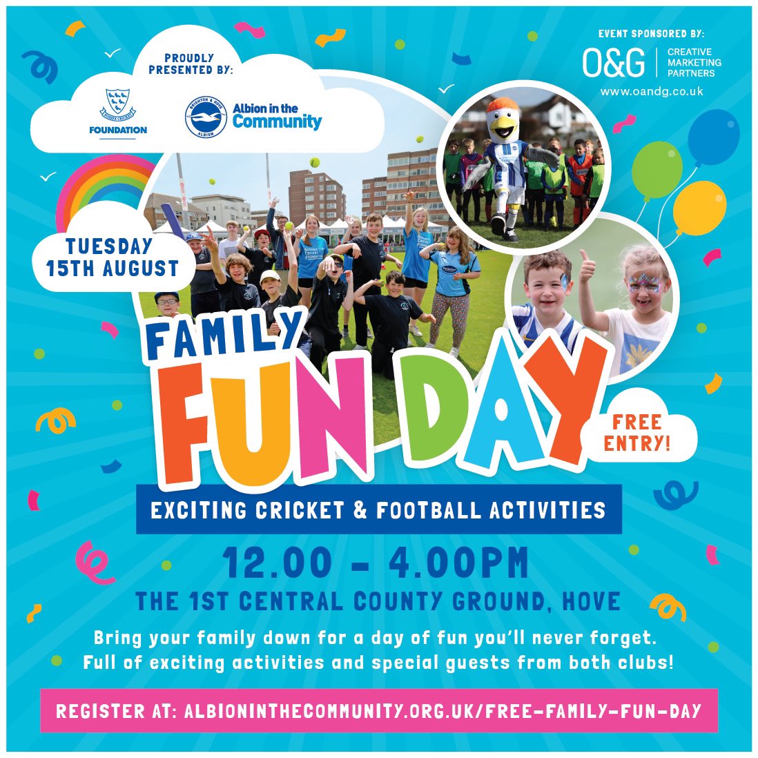 Sussex Cricket Foundation (@sussexcricketfd) on Twitter photo π€ | Weβre super excited to be teaming up with <a href="/BHAFCFoundation/">Brighton & Hove Albion Foundation</a> this summer! βοΈ
Weβll be bringing you a free, family fun day full of football & cricket activities! β½οΈππ€©
ποΈ Tue 15 Aug
β° 12pm-4pm
π The <a href="/1stCentral/">1st Central</a> County Ground, Hove
π Register your place here π π€ | Weβre super excited to be teaming up with <a href="/BHAFCFoundation/">Brighton & Hove Albion Foundation</a> this summer! βοΈ
Weβll be bringing you a free, family fun day full of football & cricket activities! β½οΈππ€©
ποΈ Tue 15 Aug
β° 12pm-4pm
π The <a href="/1stCentral/">1st Central</a> County Ground, Hove
π Register your place here π
